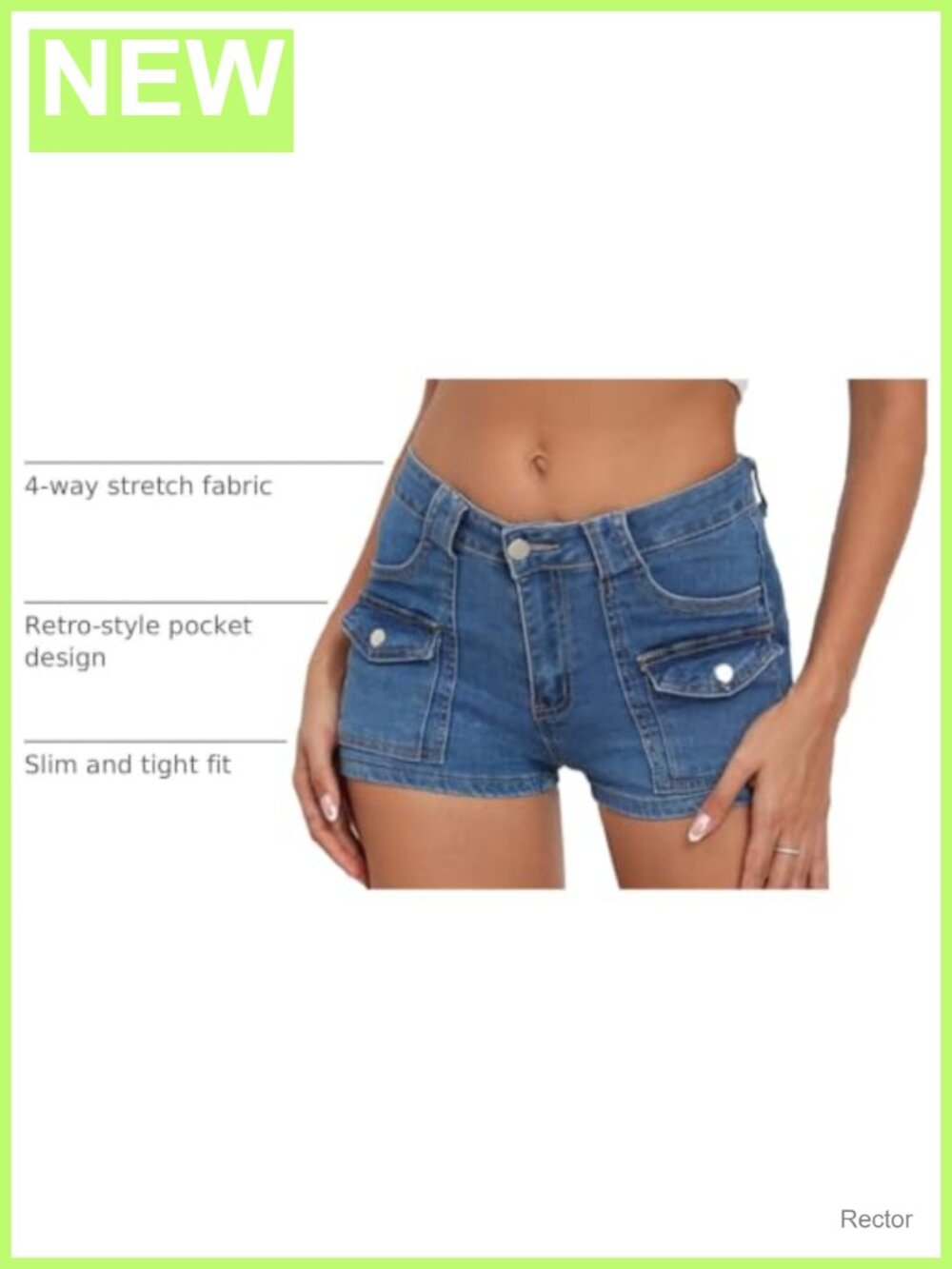 Women's Stretchy Mid Rise Twill Shorts Booty Denim Shorts Pockets - Picture 3 of 6